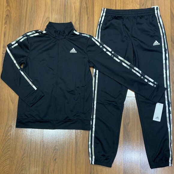 adidas Youth Set Boy's Jacket PANTS Tracksuit Black 2pc Size 14/16 (L) New - Picture 1 of 5